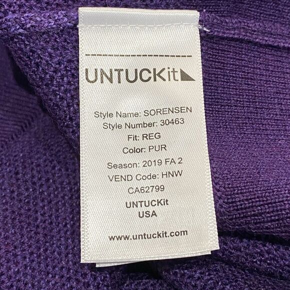 Untuckit Men's M Sorensen Purple Merino Wool Sweater Mock Neck 1/4 Button VGUC - Picture 6 of 8